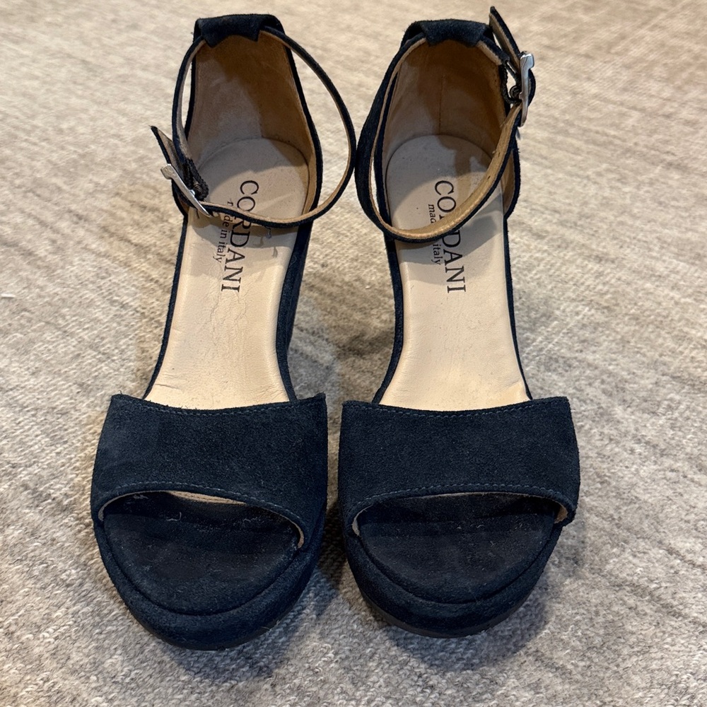 Cordani Midnight Suede Open-Toe Heels